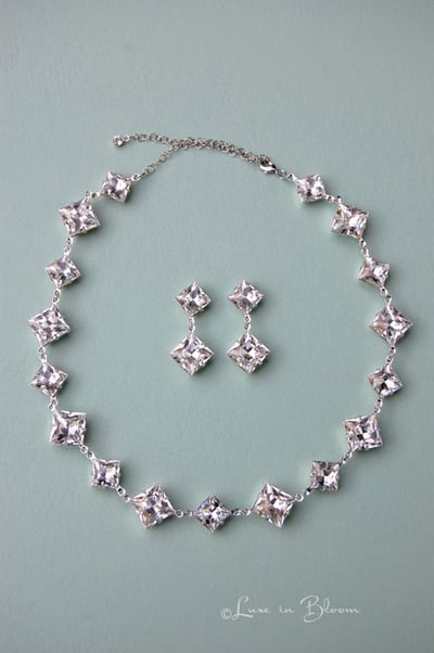 Wedding Art Deco Necklace Earring Necklace Set In Princess Squares: Luxe in Bloom