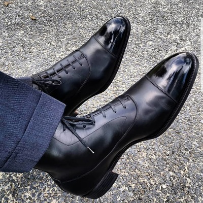 Handmade Men Wingtip Cap Toe Boots Black Leather Boot, men ankle shoes