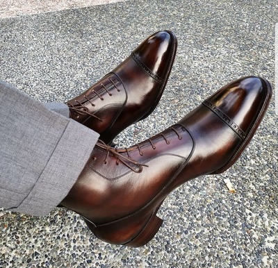 Handmade Men Wingtip Cap Toe Boots Brown Leather Boot, men ankle shoes