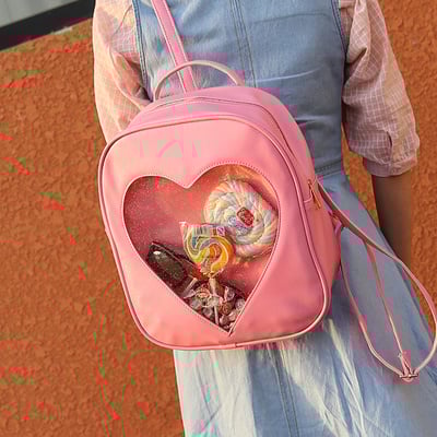 Candy color transparent heart backpack - Thumbnail 5