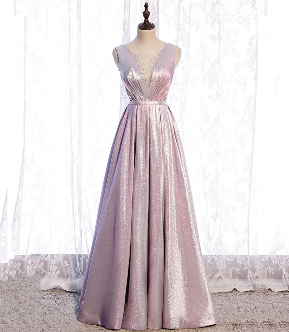Pink satin long prom dress pink evening dress