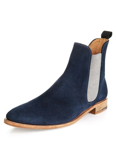 handmade elegant mens chelsea boots Men Fashion blue ankle high suede leather boot
