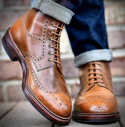 New Two Tone Oxfords Wingtip Brogue Ankle High Leather Boot
