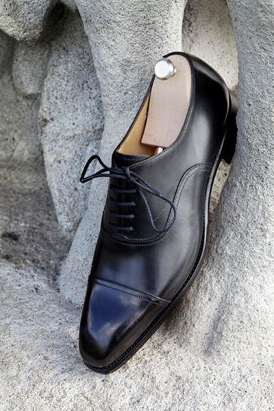 Men's Black Cap Toe Leather Shoes