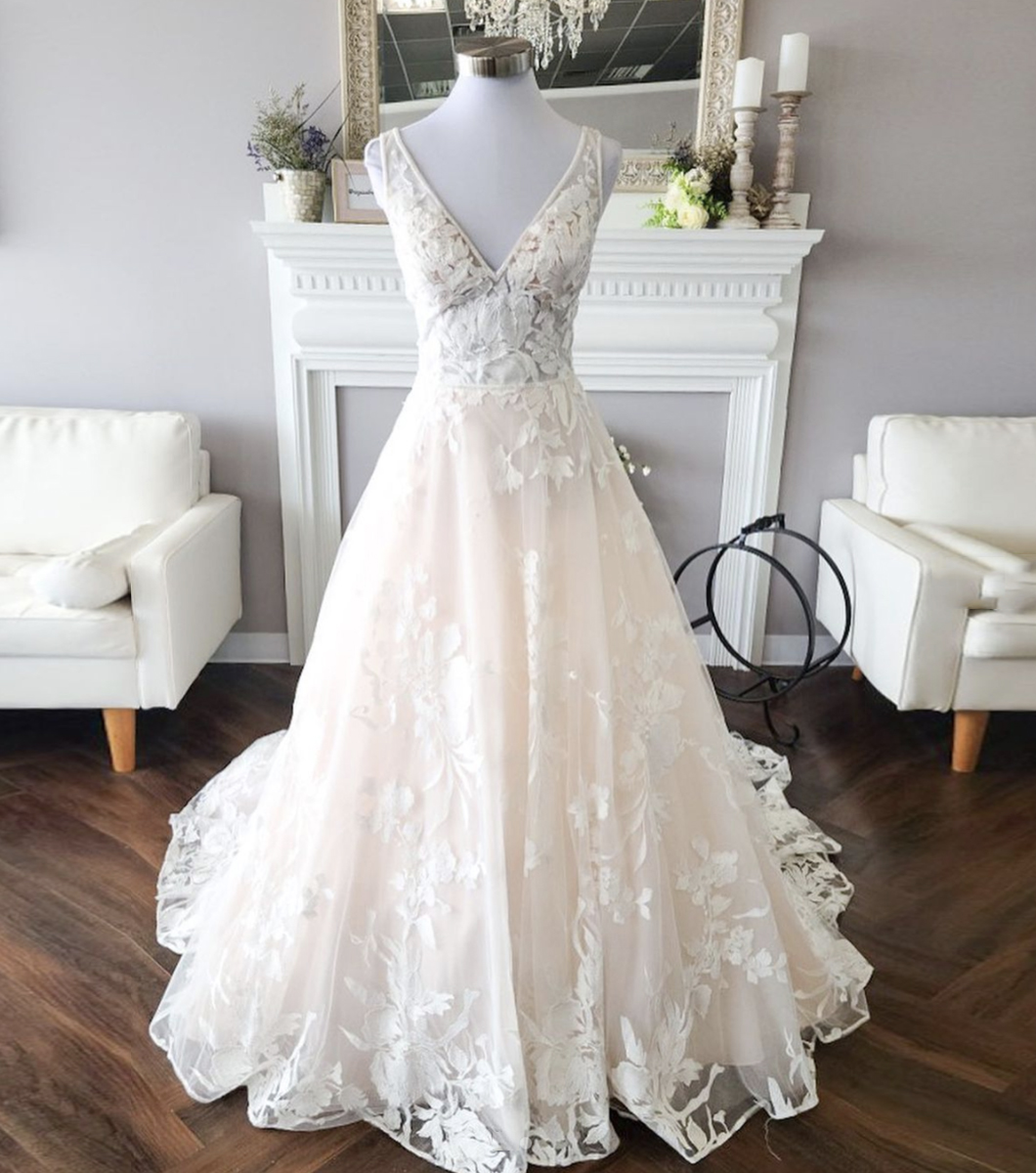 Elegant v neck lace long prom dress evening dress