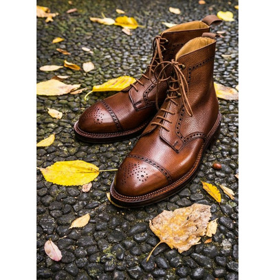 Men Handmade Brown Leather Brogue Boots With Lace up Closure, Ankle Boots