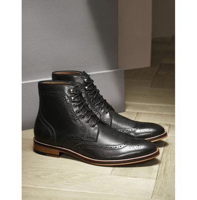 Men Black Leather Brogue Boots, Ankle Boot, Formal Business Boots for Men