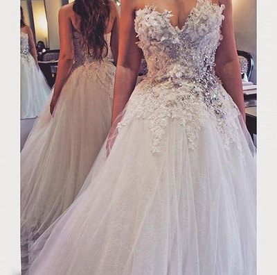 Sweetheart Wedding Dresses Bridal Gown with 3D Flowers Beading