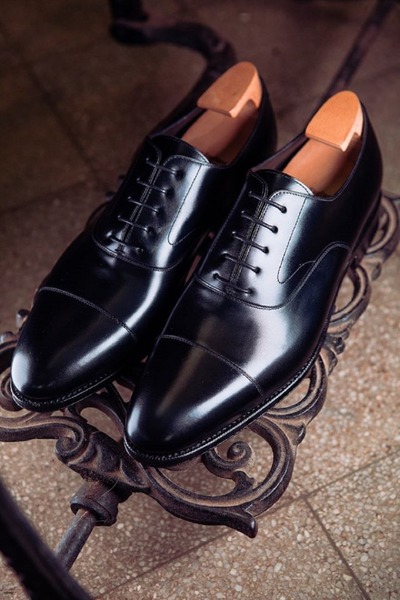 Men's Black Cap Toe Leather Formal Wear Shoes