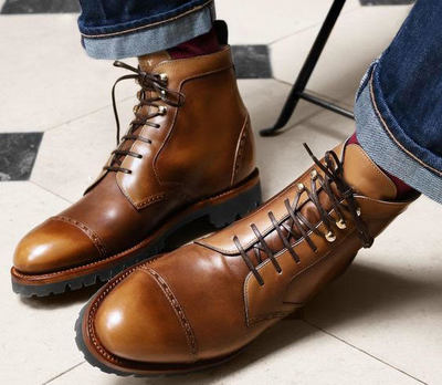 Unique Handmade Tan Brown Lace Up Military Boot For Gentlemen