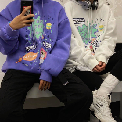 Space Bear Printed Color Block Hoodie Sweatshirt