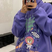 Space Bear Printed Color Block Hoodie Sweatshirt - Thumbnail 3