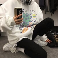 Space Bear Printed Color Block Hoodie Sweatshirt - Thumbnail 6