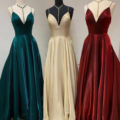 SP1415,Simple A Line Spaghetti Straps Burgundy Prom Dresses Green Evening Dresses