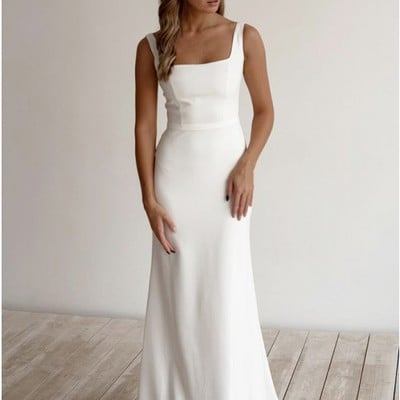 Chic elegant mermaid square neck soft satin wedding dresses - Thumbnail 3