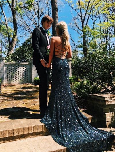 SP1440,Black Mermaid Cross Back Sequin Long Party Dress