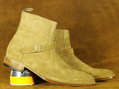 New Handmade Men's Fashion Beige Color Suede Ankle Boots Jodhpurs Boots,Oxford Boot