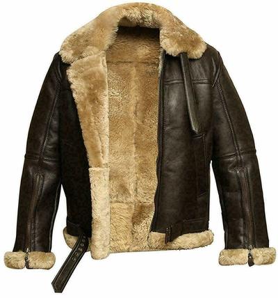 Mens RAF Aviator Flight Real Leather Jacket Bomber B3 Sheep Skin Pilot Flying