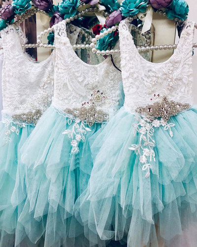 Blue Flower Girl Dresses with Appliques Lace