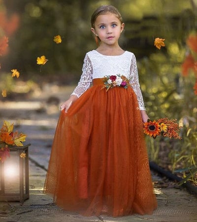 Orange Flower Girl Dresses with Appliques Lace