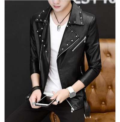 Handmade Mens Fashion Black Biker Jacket, Mens Black Studded Belted Jacket