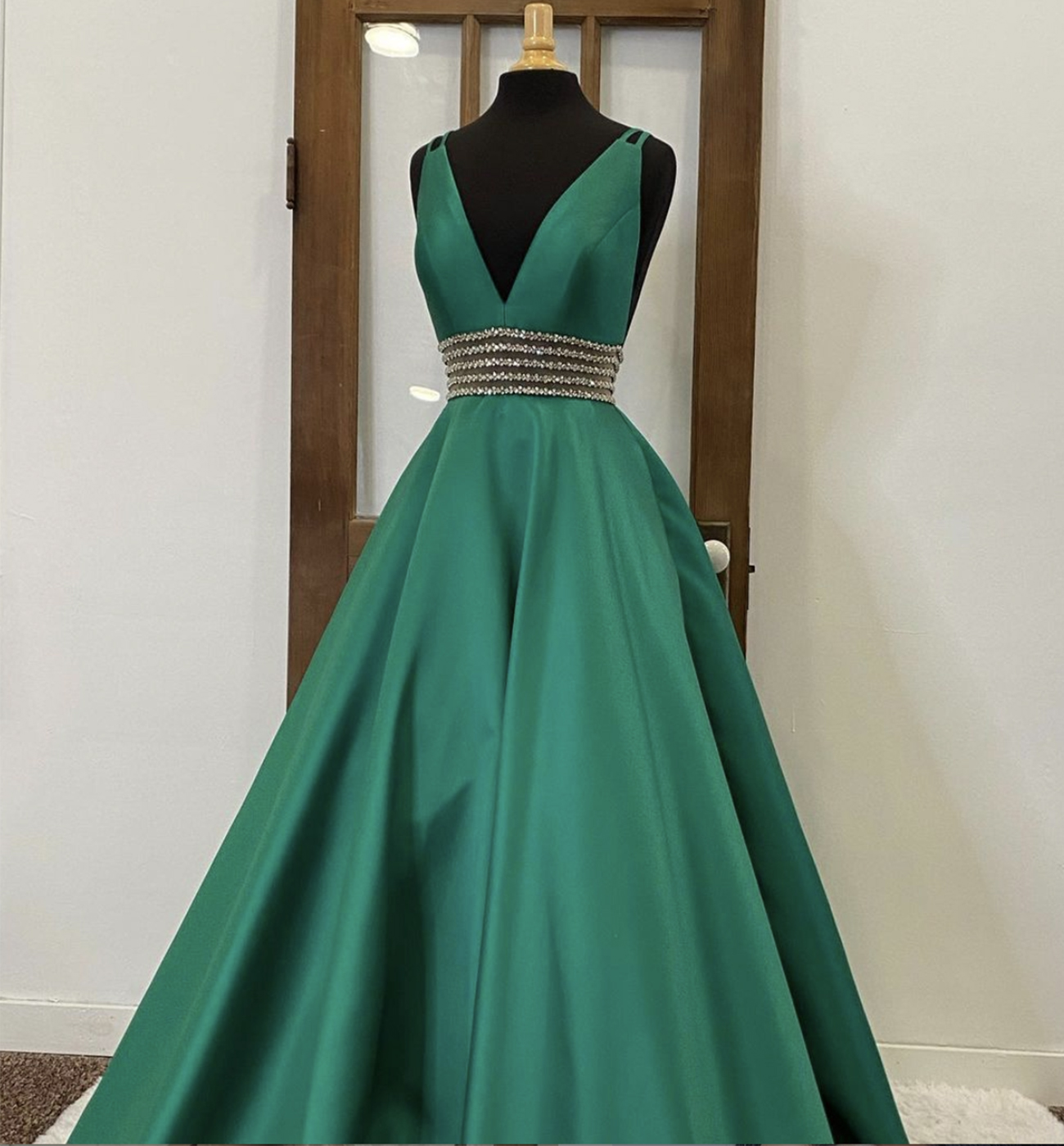 Green satin long prom dress green evening dress