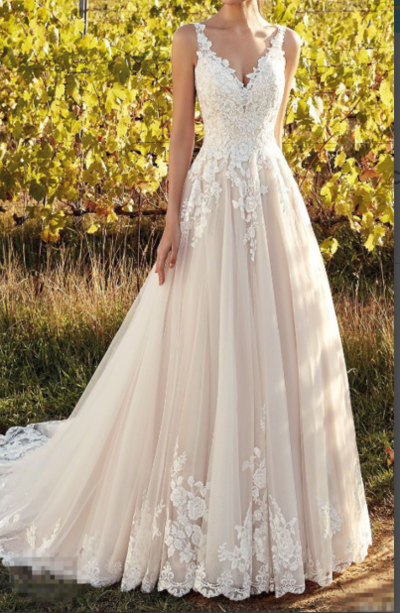 Beauty Romantic V-Neck Tulle Sweep Train Lace Bridal Dress,Mermaid Wedding Dresses,786
