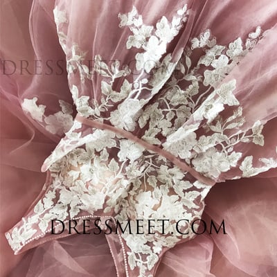 Cute ball gown v neck blush pink prom dresses with beading - Thumbnail 2