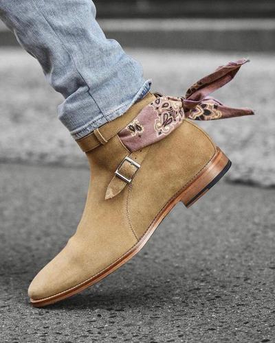 New Handmade Pure Beige Suede Leather Ankle Boots for Men's