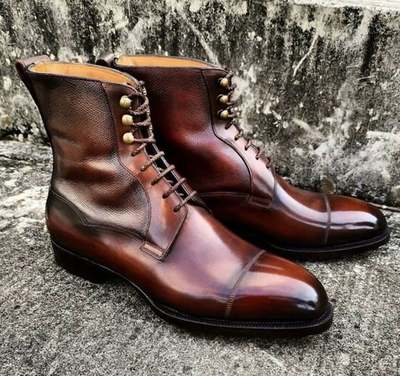 New Handmade Pure Leather Brown Ankle Boot For Men's