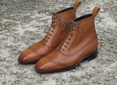 New Handmade Pure Tan Leather Ankle Boots for Men's