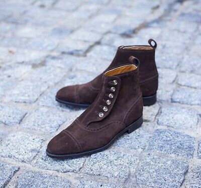 New Handmade Pure Brown Suede Button Boots for Men's