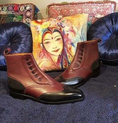 New Handmade Pure Black & Burgundy Leather Button Boots for Men's