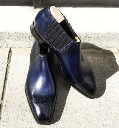 New Handmade Chelsea Blue Shaded Pure Leather Ankle Boots for Men's