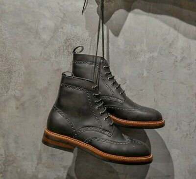 New Handmade Pure Black Leather Ankle Boots for Men's