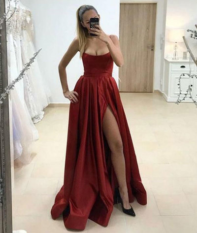 Burgundy Prom Dresses Spaghetti Straps