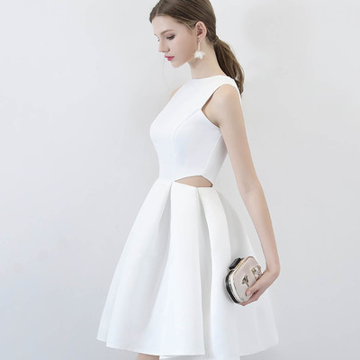 White satin short prom dress cute evening dress - Thumbnail 5