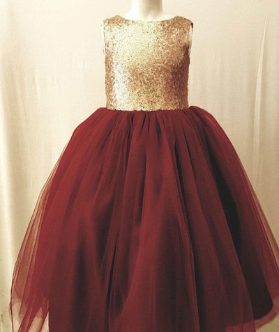 Apple Red Flower Girl Dresses Top with Sequins