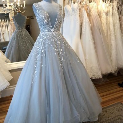 SP1441,Light Grey Prom Dresses,Backless Prom Dress,Tulle Evening Dresses