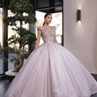 Romantic Ball Gown Cap Sleeves Lilac Tulle Prom Dresses with Lace Appliques,Sweet 16 Party Dresses,Quinceanera Dresses 2021 - Thumbnail 2