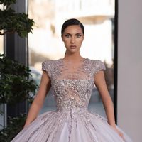Romantic Ball Gown Cap Sleeves Lilac Tulle Prom Dresses with Lace Appliques,Sweet 16 Party Dresses,Quinceanera Dresses 2021 - Thumbnail 1