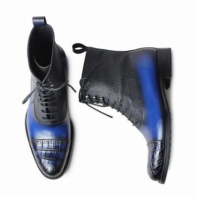 New Handmade Cowhide Leather Men Crocodile Leather Boots