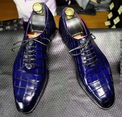 Handmade Blue Alligator Leather Shoes,Men Dress Oxford Shoes