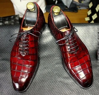 Bespoke Burgundy Alligator Leather Shoes,Men Handmade Dress Oxford Shoes