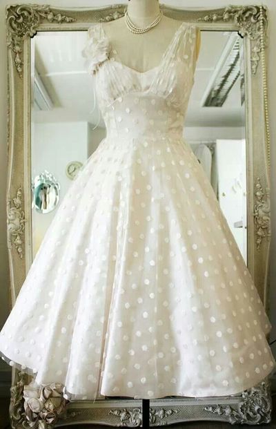 Vintage Polka Dots Tea Length Wedding Dress Bridal Gowns,809