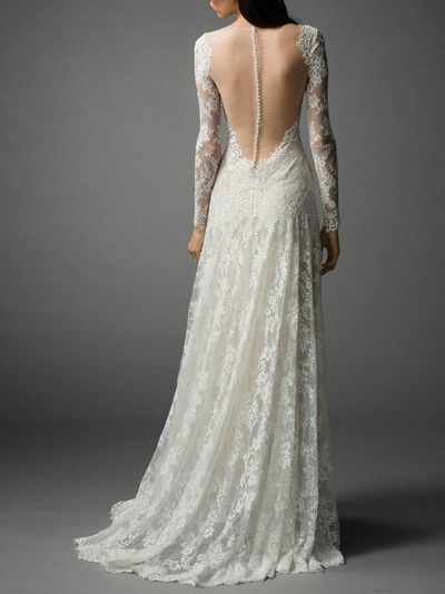 Sexy Open Back Wedding Dress,A-line Lace Wedding Dress with Long Sleeves,812