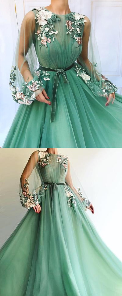 Charming Green Prom Dress with Appliques Long Evening Dress,60