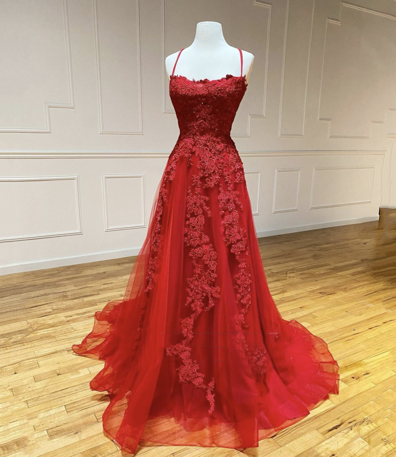 Red lace long prom dress red evening dress