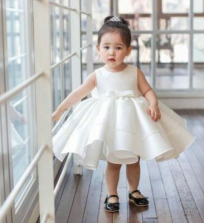 Pretty A-Line Round Neck SatinFlower Girl Dress with Bow
