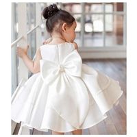 Pretty A-Line Round Neck SatinFlower Girl Dress with Bow - Thumbnail 1